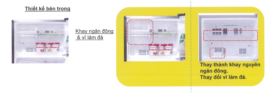 Điểm được đổi mới trong thiết kế bên trong đó là khay ngăn đông và vỉ làm đá.