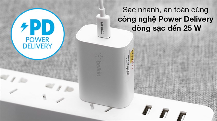 Adapter Sạc Type C PD 25W Belkin WCA004 sạc nhanh, an toàn cùng công nghệ Power Delivery
