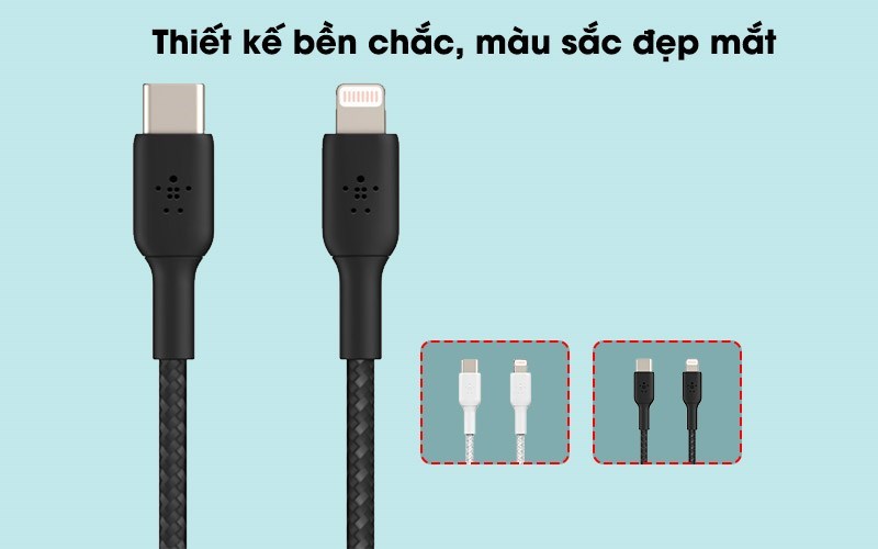 Cáp Type C - Lightning MFI 1m Belkin CAA004 với thiết kế bền chắc cùng màu sắc đẹp mắt