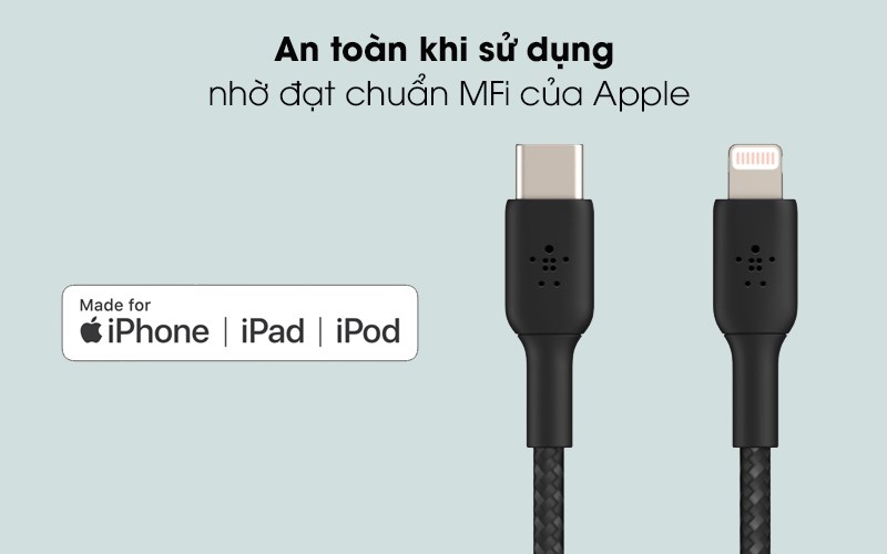 Cáp Type C - Lightning MFI 2m Belkin CAA004 đạt chuẩn MFI được chứng nhận bởi Apple