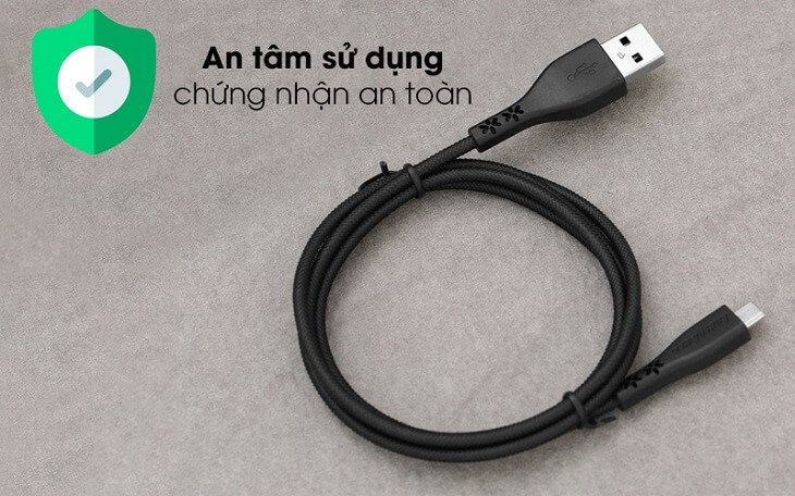 Cáp Micro USB 1.2m Energizer C41UBMCGBKT Đen có chứng nhận an toàn cháy nổ nên người dùng có thể an tâm sử dụng