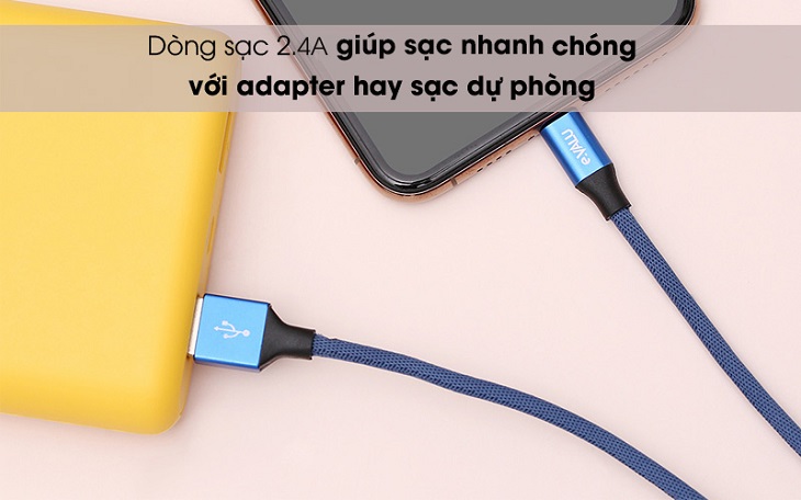 Cáp Lightning 2m eValu LTL-04X có nguồn ra 2.4A giúp nạp năng lượng nhanh chóng