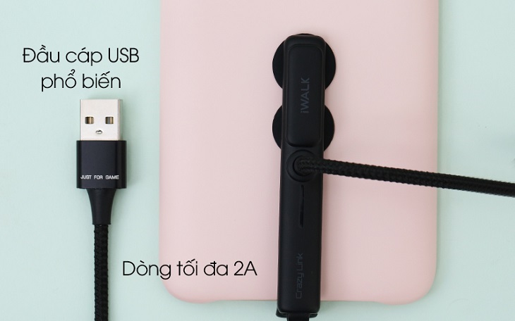 Cáp Type-C 1m iWALK Crazy Link CSC003 Đen với dòng sạc 2A, giúp thiết bị nhanh chóng đầy pin