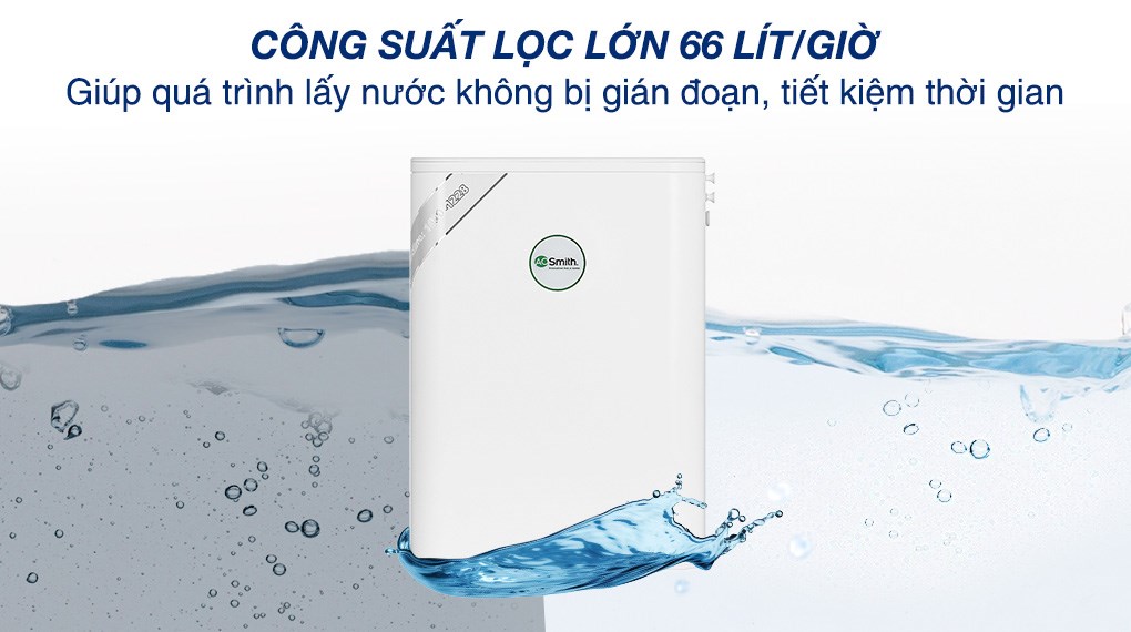 Máy lọc nước RO AOSmith S400 3 lõi có công suất lọc 66 lít/giờ, cho gia đình luôn có sẵn nước sạch để dùng