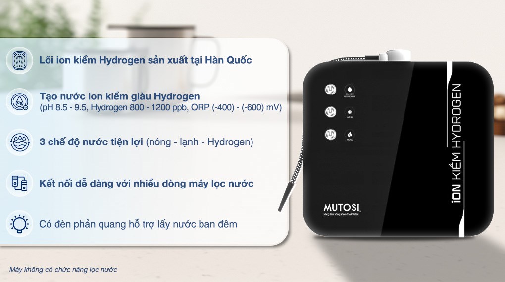 Máy chuyển đổi nước RO tạo nước nóng lạnh Ion kiềm Hydrogen Mutosi MD-199H 1 lõi