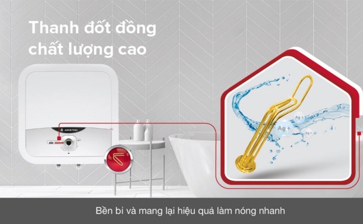 Máy nước nóng gián tiếp Ariston 30 lít 2500W AN2 30 RS 2.5 FE  sử dụng thanh đốt 100% đồng giúp đun nóng nước nhanh hơn