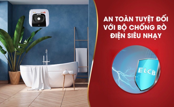 Máy nước nóng gián tiếp Rossi 20 lít 2500W Eleganz REZ20SQ sở hữu bộ chống rò điện ELCB, đảm bảo an toàn cho người dùng