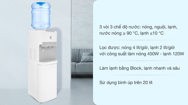 Cây nước nóng lạnh Electrolux EQACF01TXWV 570W được bán với giá 3.480.000 đồng (cập nhật 06/2023 và có thể thay đổi theo thời gian)