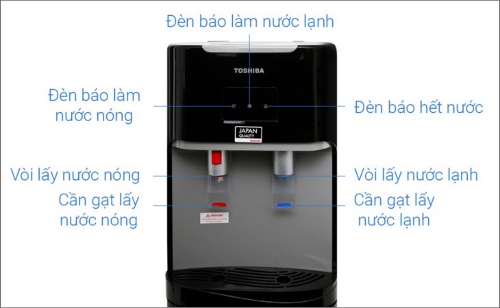 Cây nước nóng lạnh Toshiba RWF-W1669BV(K1) 650W có đèn báo nóng lạnh và đèn báo hết nước, giúp dễ dàng quan sát, điều chỉnh