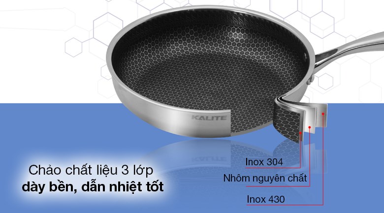 Chảo inox sâu chống dính tổ ong đáy từ nắp kính 26 cm Kalite KL-326