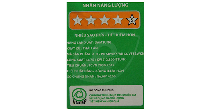Chỉ số hiệu suất năng lượng EER trên nhãn năng lượng sản phẩm