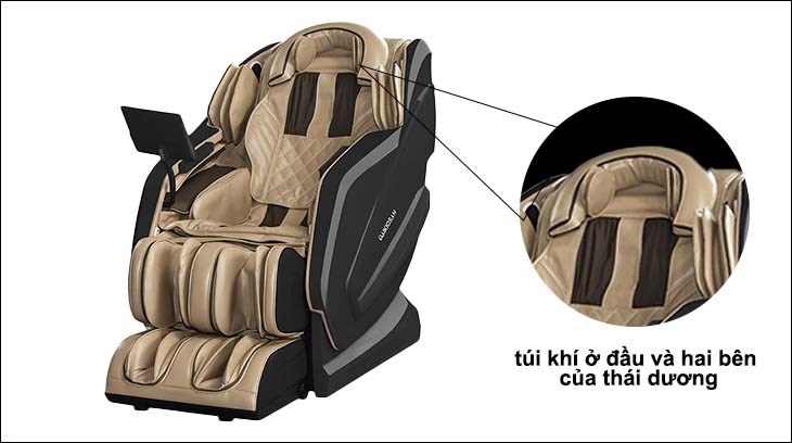 Ghế massage Daikiosan DKGM-30004 được trang bị túi khí ở đầu và hai bên thái dương, giúp giảm đau đầu hiệu quả