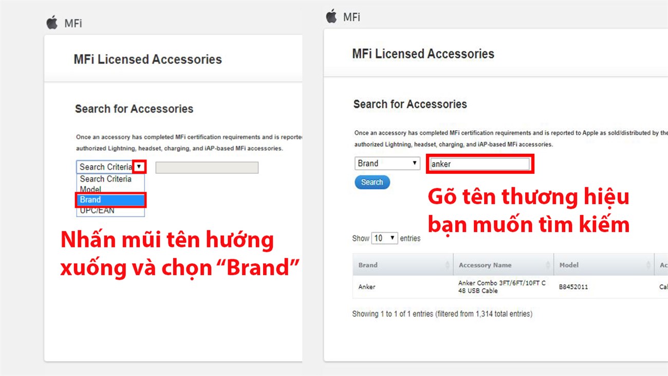 Chọn Brand, sau đó gõ tên thương hiệu vào ô tìm kiếm