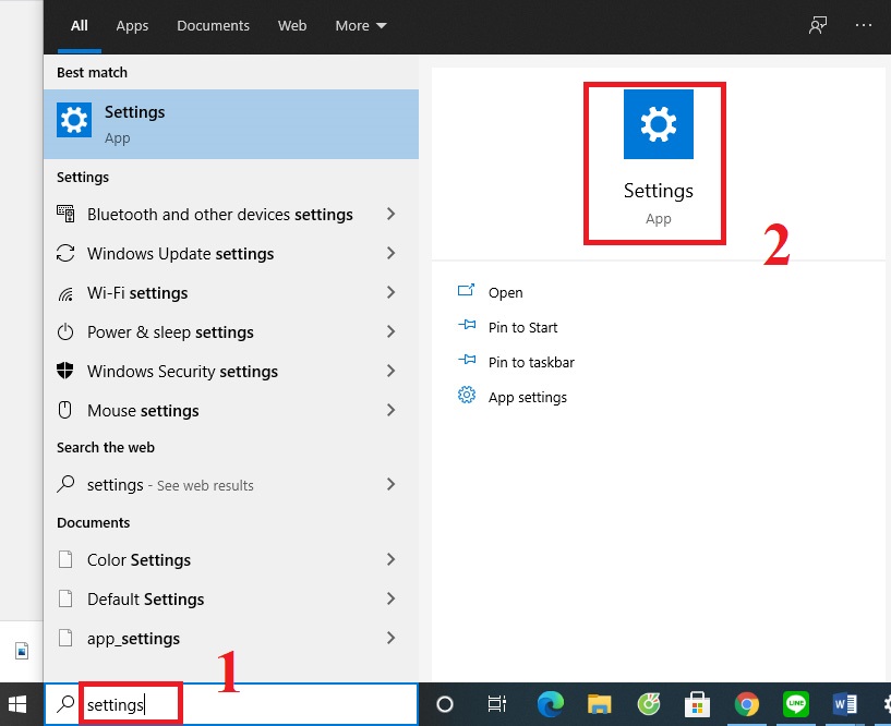 Bước 1: Tại biểu tượng tìm kiếm của Windows, gõ “settings” (cài đặt). Hoặc bạn dùng tổ hợp phím Windows + I.