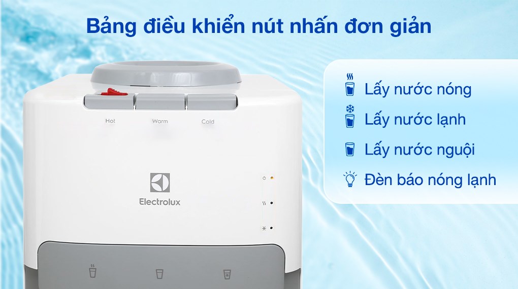 Cây nước nóng lạnh Electrolux EDBMFACWF 530W có khả năng cung cấp nước nóng, giúp ba mẹ tiết kiệm tối ưu khoản phí gas đun nước thường xuyên lẫn dụng cụ đo nhiệt độ