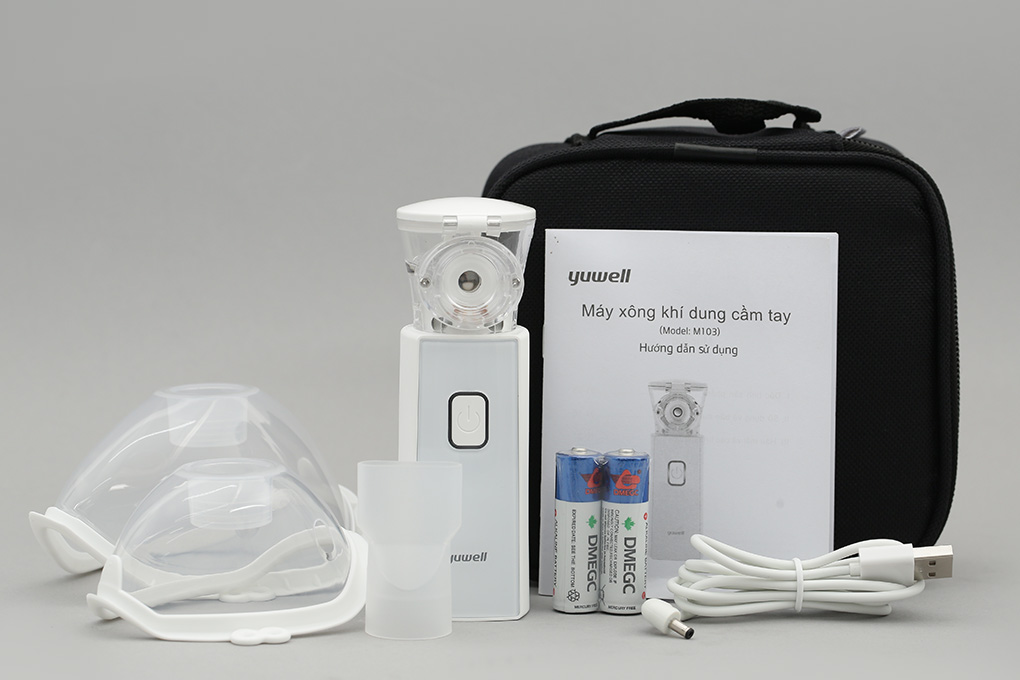Máy xông khí dung cầm tay Yuwell M103 có trang bị đầy đủ mặt nạ người lớn và trẻ em