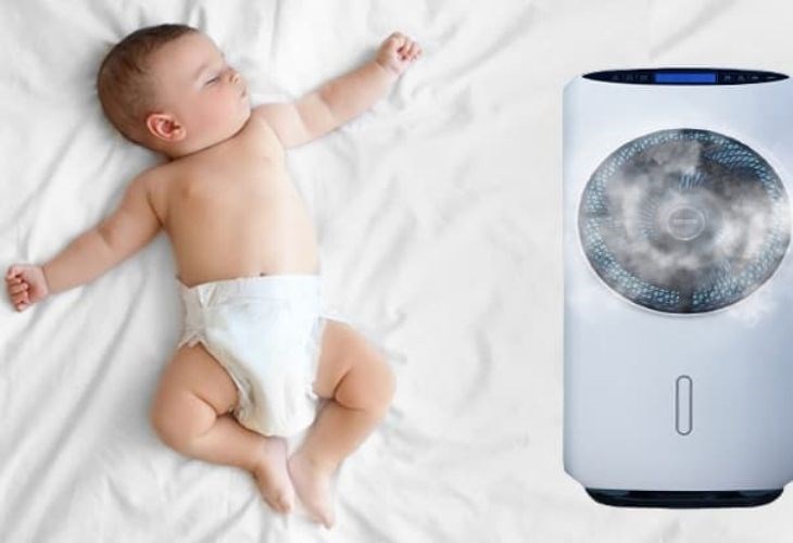 Quạt hơi nước làm không khí trong phòng ẩm mượt và da trẻ đỡ khô hơn