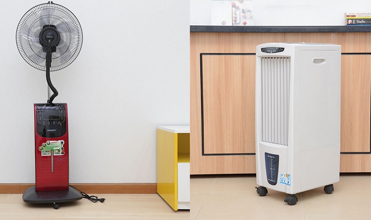 Quạt phun sương và quạt điều hòa giúp tăng độ ẩm phòng điều hòa