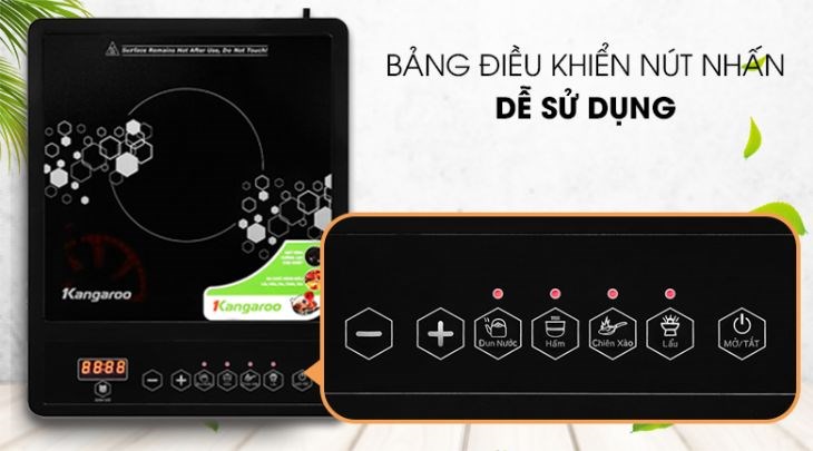 Bếp điện từ Kangaroo KG15IC1 trang bị bảng điều khiển nút nhấn điện tử đơn giản, dễ thao tác