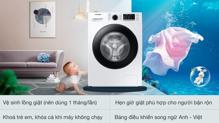 Máy giặt Samsung Inverter 10 kg WW10TA046AE/SV trang bị thêm một số tính năng phụ khác, đáp ứng nhu cầu sử dụng của các hộ gia đình hiện nay