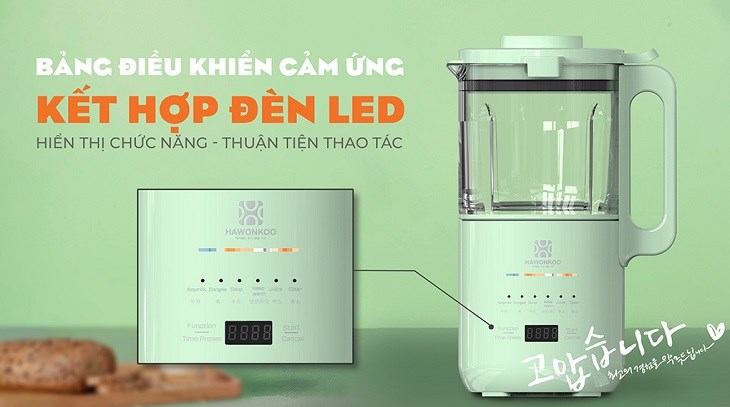 Máy sữa hạt Hawonkoo thiết kế bảng điều khiển cảm ứng giúp người dùng có thể dễ sử dụng