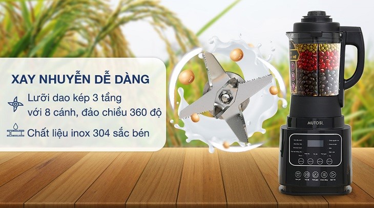 Máy làm sữa hạt đa năng Mutosi MM-S613 sở hữu lưỡi dao sắc bén, công suất mạnh mẽ