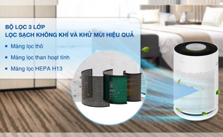 Máy lọc không khí LG PuriCare 360 Hit AS60GHWG0 41W có màng lọc than hoạt tính giúp khử mùi hiệu quả