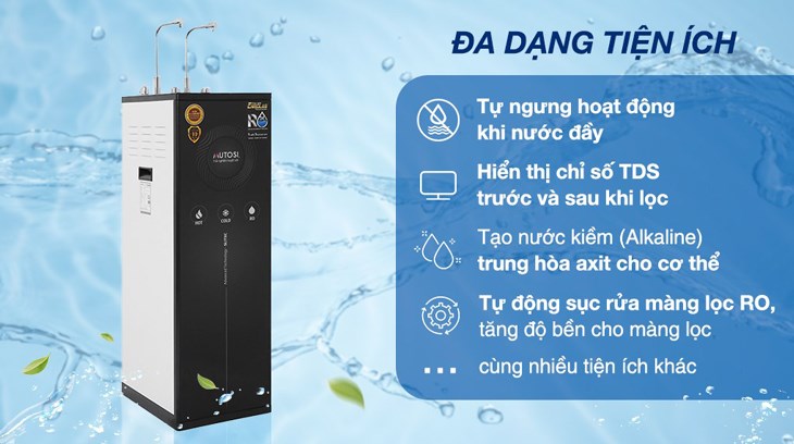 Máy lọc nước RO nóng lạnh Mutosi MP-6100HCE 10 lõi được tích hợp đa dạng tính năng thông minh, đảm bảo an toàn cho người sử dụng và gia tăng độ bền của thiết bị