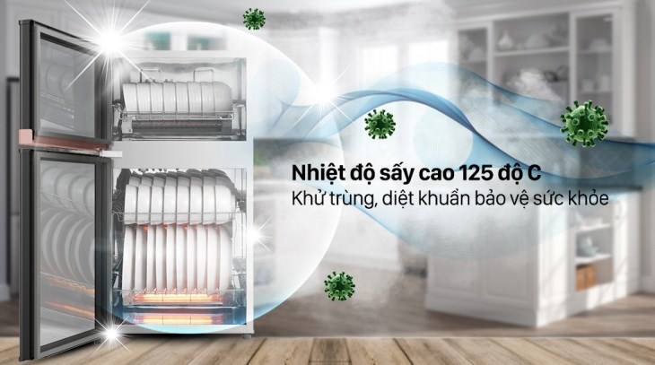 Máy sấy chén Midea MXV-ZLP80XC65-R sử dụng công nghệ diệt khuẩn UV, hỗ trợ khử trùng và tiêu diệt vi khuẩn mạnh mẽ