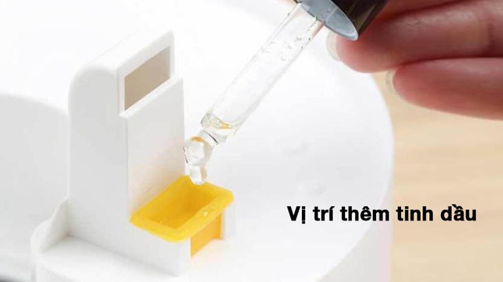 Máy có bình chứa lớn khoảng 5 lít cùng vị trí riêng để thêm tinh dầu, giúp sương thổi ra mang theo hương thơm dễ chịu và hạn chế châm nước nhiều lần trong 12 giờ