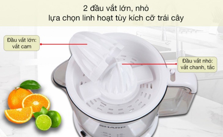 Máy trang bị hai đầu vắt giúp bạn ép được đa dạng trái cây