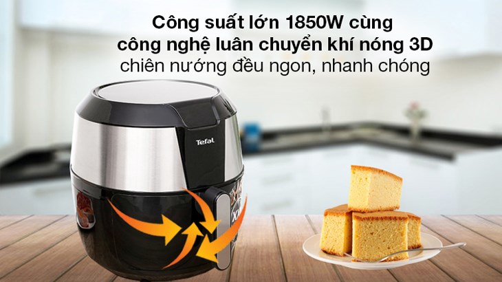 Nồi chiên không dầu Tefal EY701D15 5.6 lít sử dụng công nghệ luân chuyển khí nóng 3D giúp nguyên liệu chín đều, ngon mà không cần dùng đến nhiều dầu, bảo vệ sức khỏe