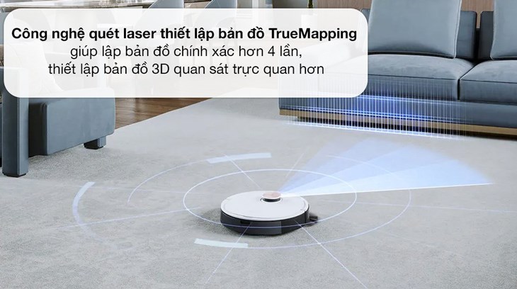 Công nghệ quét laser thiết lập bản đồ TrueMapping với camera hồng ngoại trên robot hút bụi lau nhà Ecovacs Deebot T8 Max Plus chính xác gấp 4 lần so với thông thường
