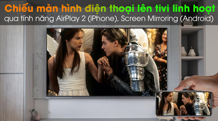 Chiếu màn hình điện thoại lên Smart Tivi Samsung 4K Crystal UHD 50 inch UA50AU8100