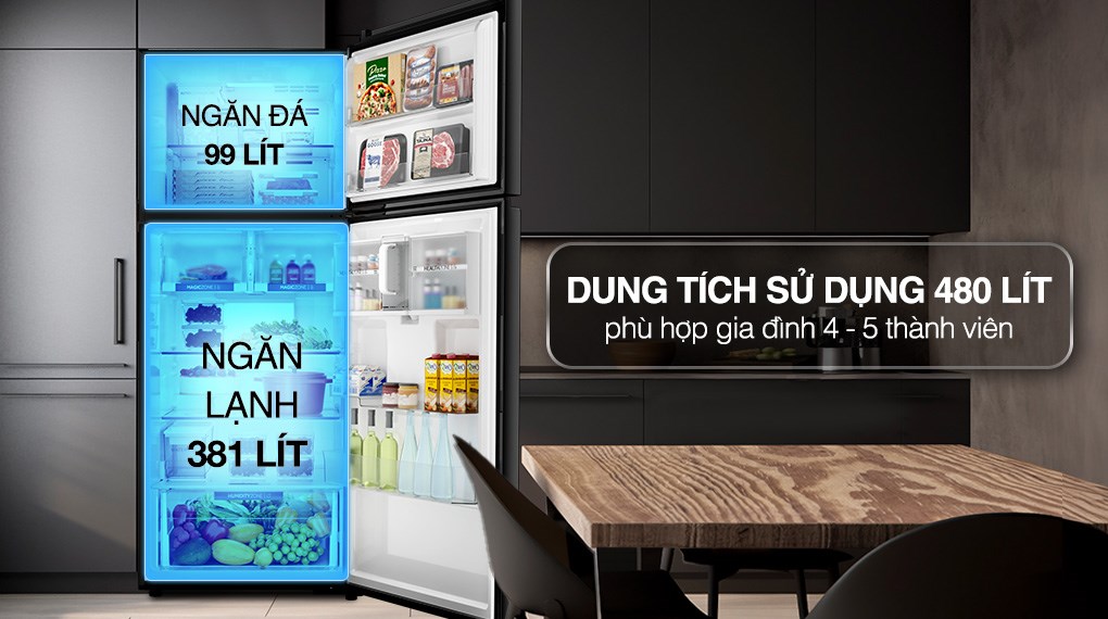 Tủ lạnh Aqua Inverter 480 lít AQR-TA546FA(WGL)U1 với dung tích 480 lít, không gian lưu trữ đa dạng phù hợp gia đình 4 - 5 thành viên