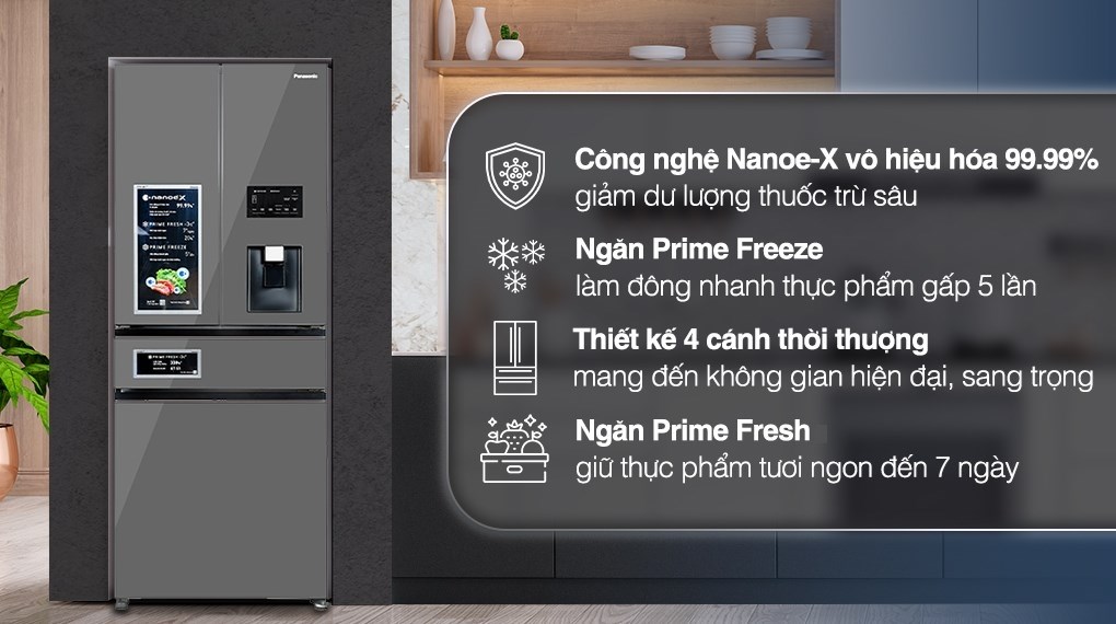 Tủ lạnh Panasonic Inverter 540 lít Multi Door PRIME+ Edition NR-YW590YMMV có sẵn 2 công nghệ ngăn đông mềm PrimeFresh+ và khử mùi, kháng khuẩn Nanoe-X