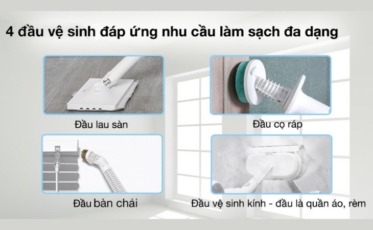 Máy vệ sinh hơi nước Deerma ZQ600 được trang bị thêm đầu cọ ráp, giúp vệ sinh lò vi sóng hiệu quả
