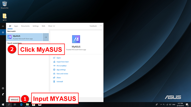 Nhập “MYASUS” vào thanh tìm kiếm.