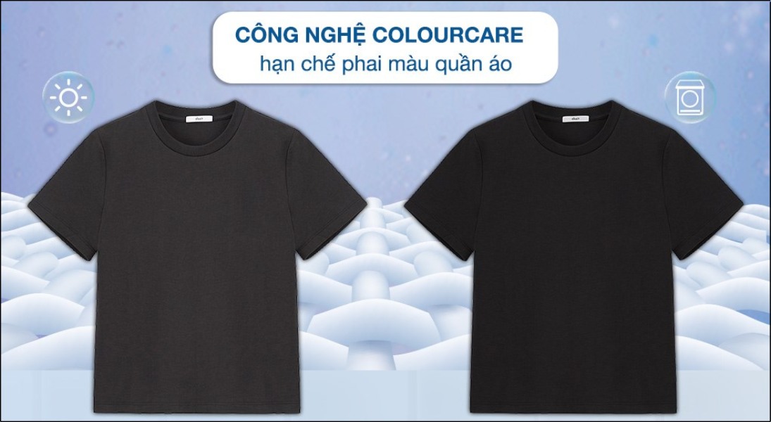 Công nghệ ColourCare giúp giữ cho màu sắc quần áo luôn tươi mới, rạng rỡ như ban đầu sau nhiều lần giặt/sấy