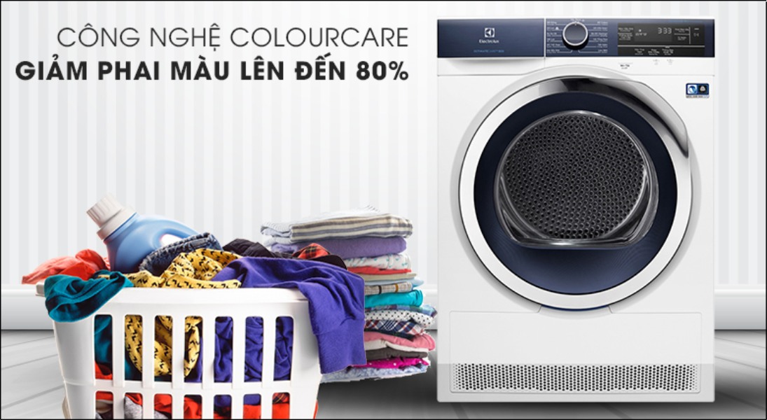 Công nghệ ColourCare trên máy sấy Electrolux giúp giảm phai màu lên đến 80% trong quá trình sấy khô