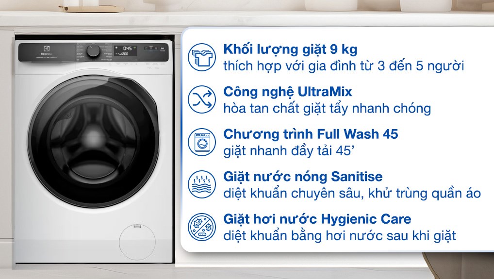 Máy giặt Electrolux UltimateCare 500 Inverter 9 kg EWF9023P5WC với công nghệ HygienicCare bảo vệ sức khỏe cả gia đình sau mỗi lần giặt