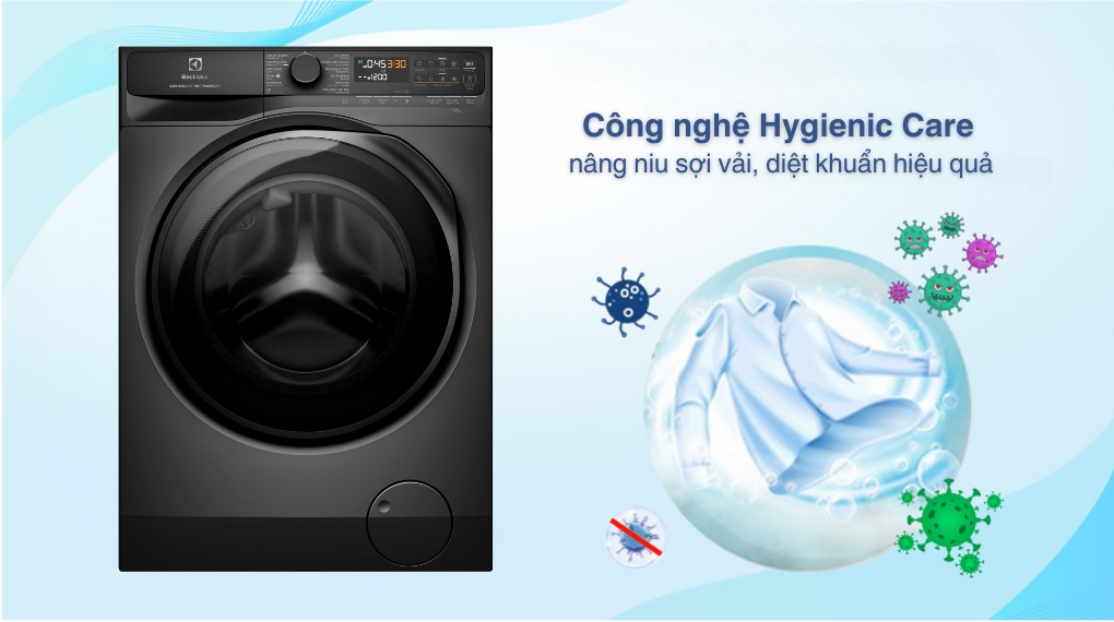 Công nghệ Hygiene Care trên máy giặt sấy Electrolux UltimateCare 700 Inverter giúp bảo vệ màu sắc và chất liệu của quần áo