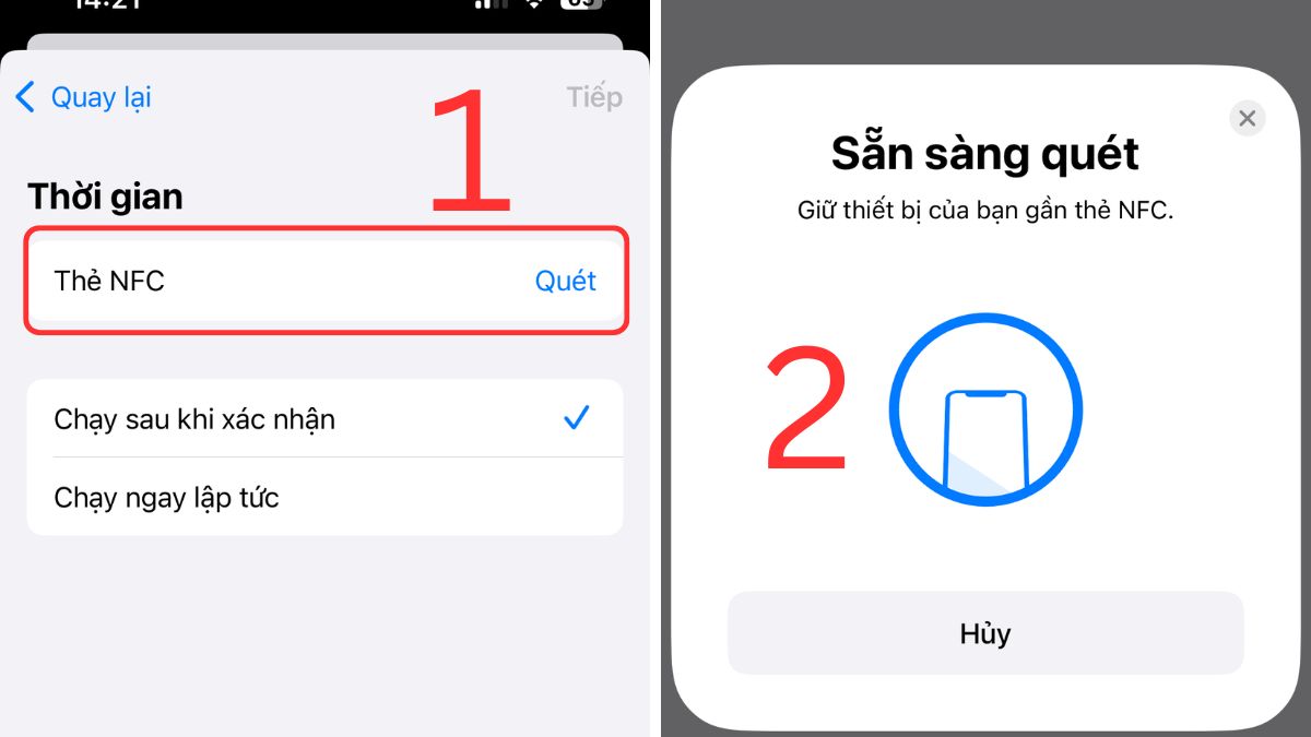 Chọn thẻ NFC > Quét > Sẵn sàng quét