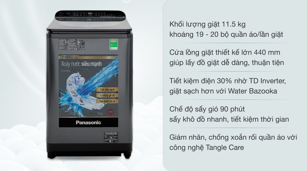 Máy giặt Panasonic Inverter 11.5 Kg NA-FD11AR1BV giúp tiết kiệm điện năng lên đến 30%