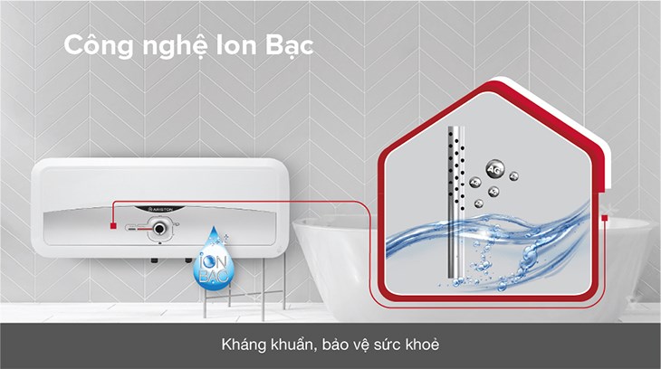 Máy nước nóng gián tiếp Ariston 20 lít 2500W SL2 20 RS 2.5 FE tích hợp hệ thống tạo Ion Bạc Ag+ khử trùng, mang lại nguồn nước nóng sạch khuẩn