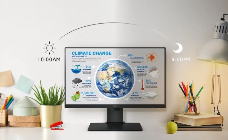 Màn hình được gắn cảm biến điều chỉnh ánh sáng tự động giúp giảm mỏi mắt