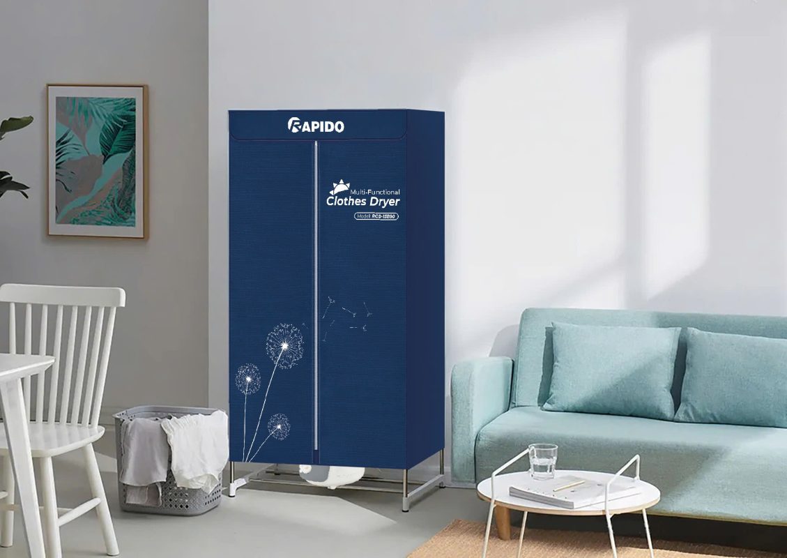 Tủ sấy quần áo Rapido 20 kg RCD-15B90 có thanh nhiệt gốm bền hơn dây mayso, không gây tiếng ồn, hoạt động êm ái và ít hư hỏng