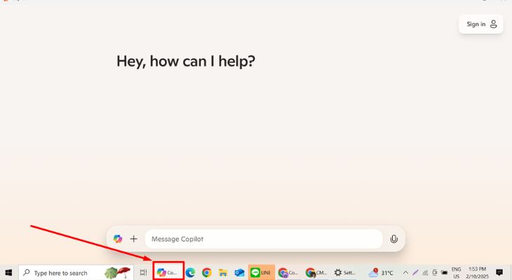 Truy cập Copilot trên thanh Taskbar