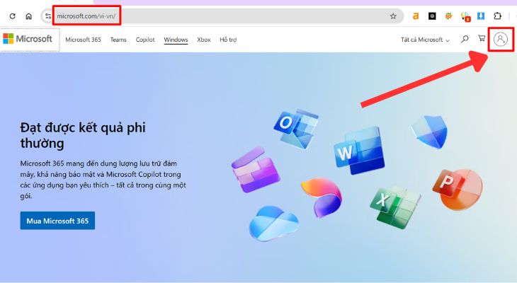 Truy cập trang web chính thức của Microsoft và nhấn nút tạo tài khoản