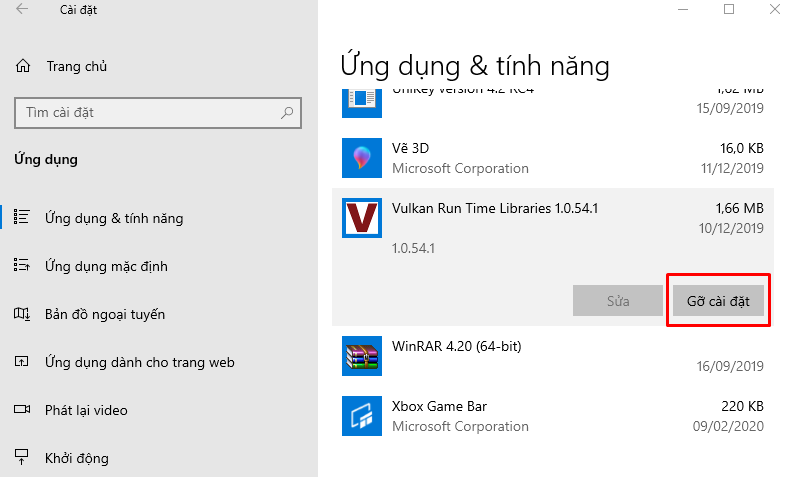 Chọn ứng dụng (phần mềm cần gỡ cài đặt) rồi chọn Uninstall (Gỡ cài đặt)